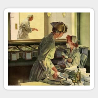 Vintage Science and Medicine, Nurses with Newborn Babies Sticker